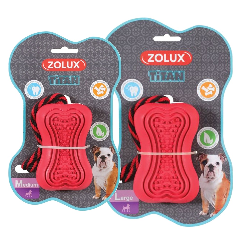 JOUET CAOUTCHOUC CORDE TITAN M ROUGE H 9,5 / L 6,5CM
