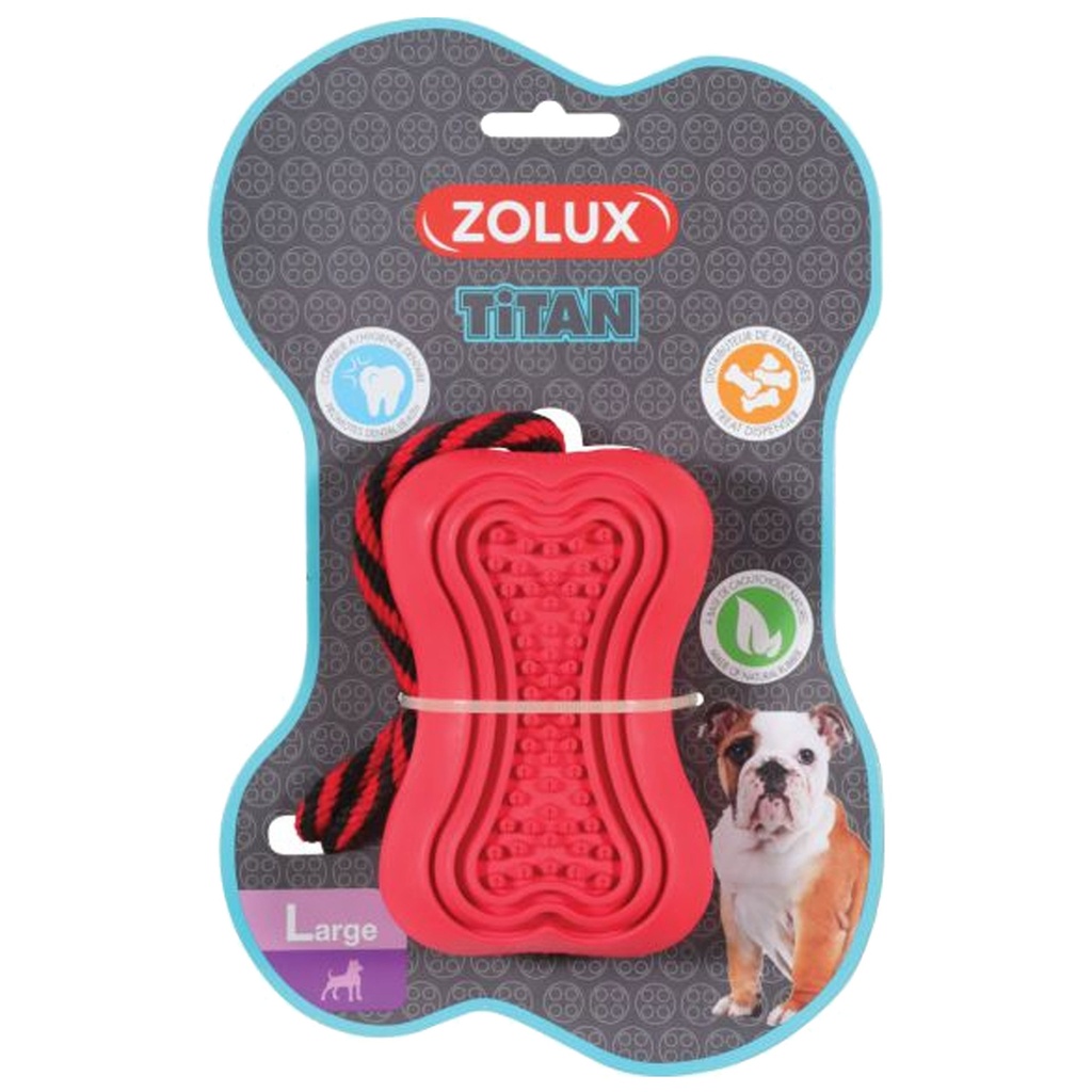 JOUET CAOUTCHOUC CORDE TITAN L ROUGE H 11,5CM / L 7,5CM