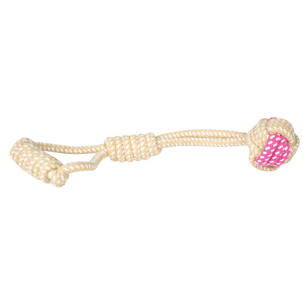 JOUET DE TRACTION CORDE AVEC BALLE DIAM 5CM BICOLOR ROSE ET BEIGE 28CM