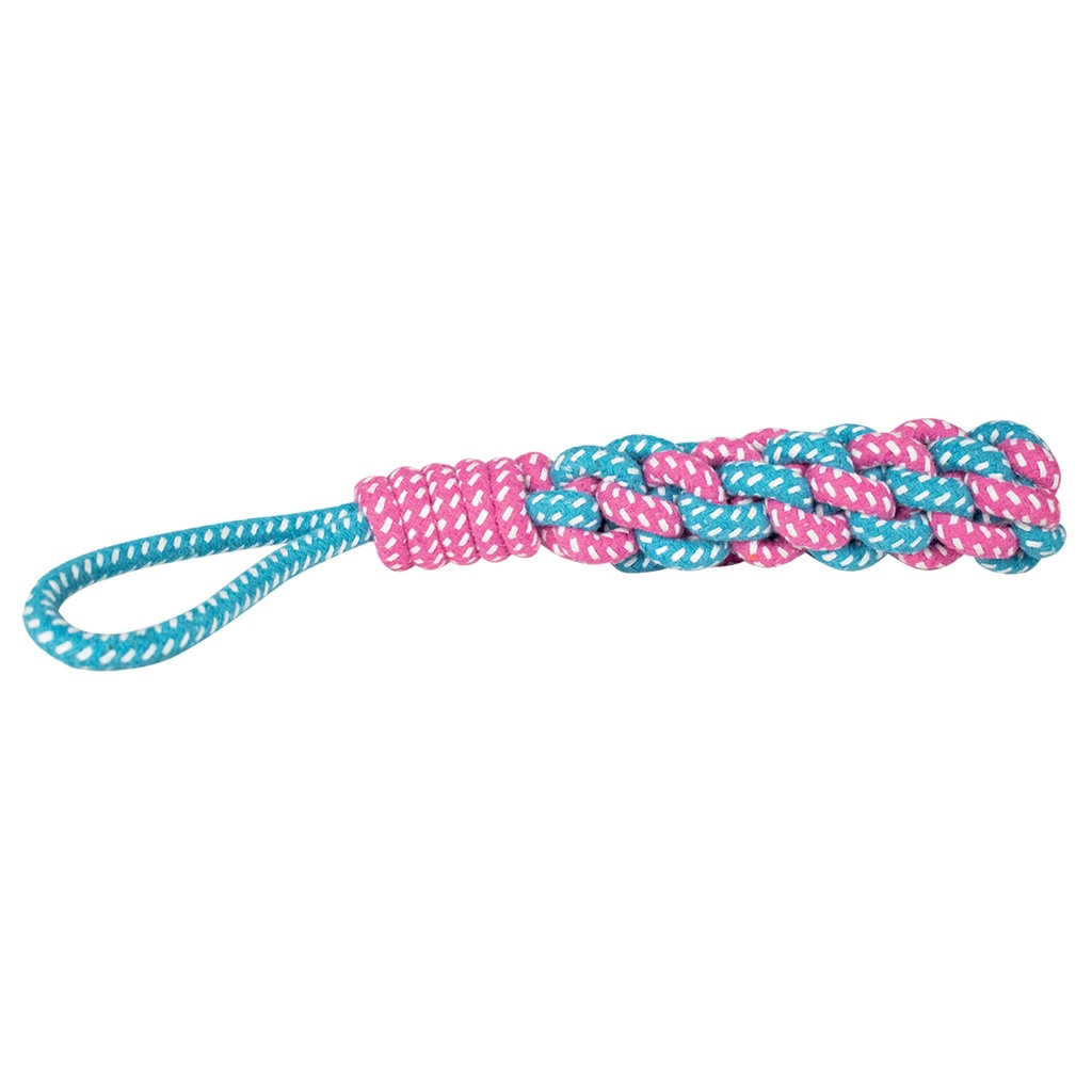 JOUET DE TRACTION CORDE BICOLOR BLEU ET ROSE 30CM