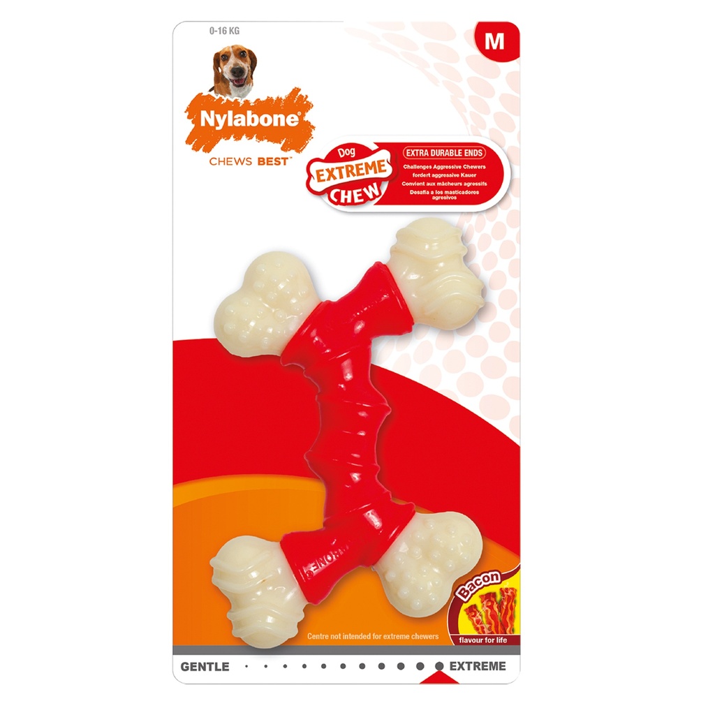 NYLABONE DBLE BONE M: BACON 14CM