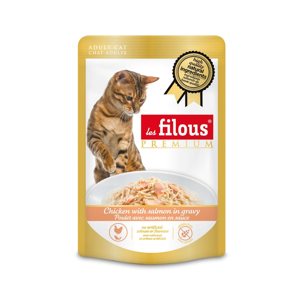 SACHET FRAICHEUR POULET AVEC SAUMON 80G LES FILOUS - 24PCS