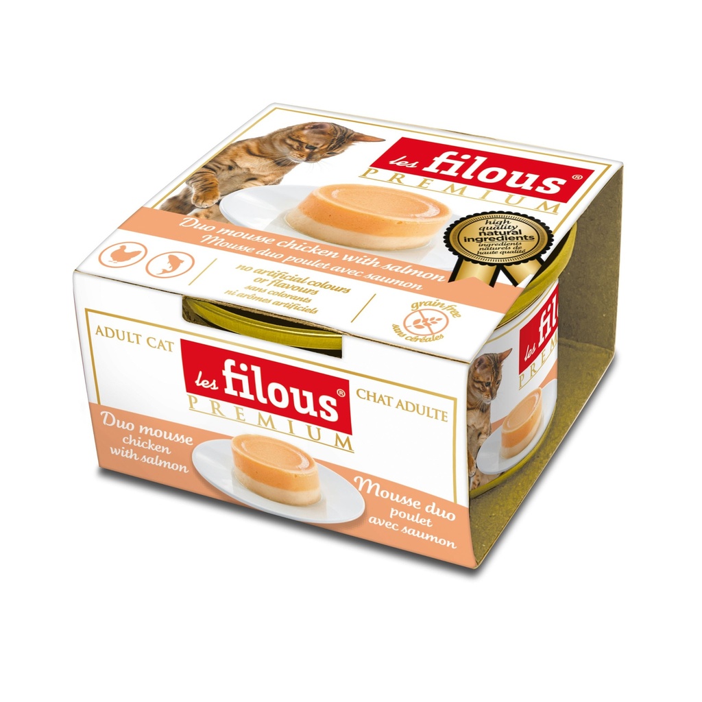 MOUSSE DUO - POULET AVEC SAUMON 85G LES FILOUS 12PCS