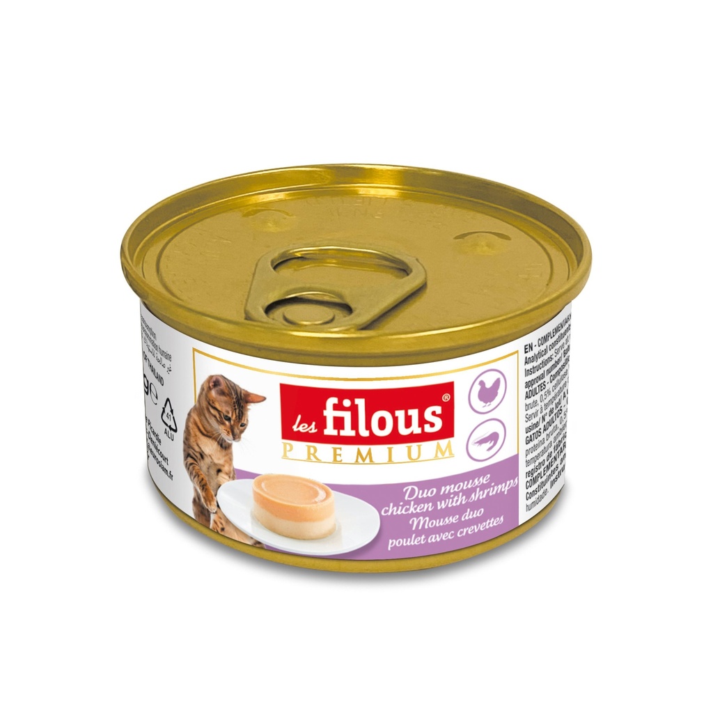 MOUSSE DUO - POULET AVEC CREVETTES 85G LES FILOUS 12PCS