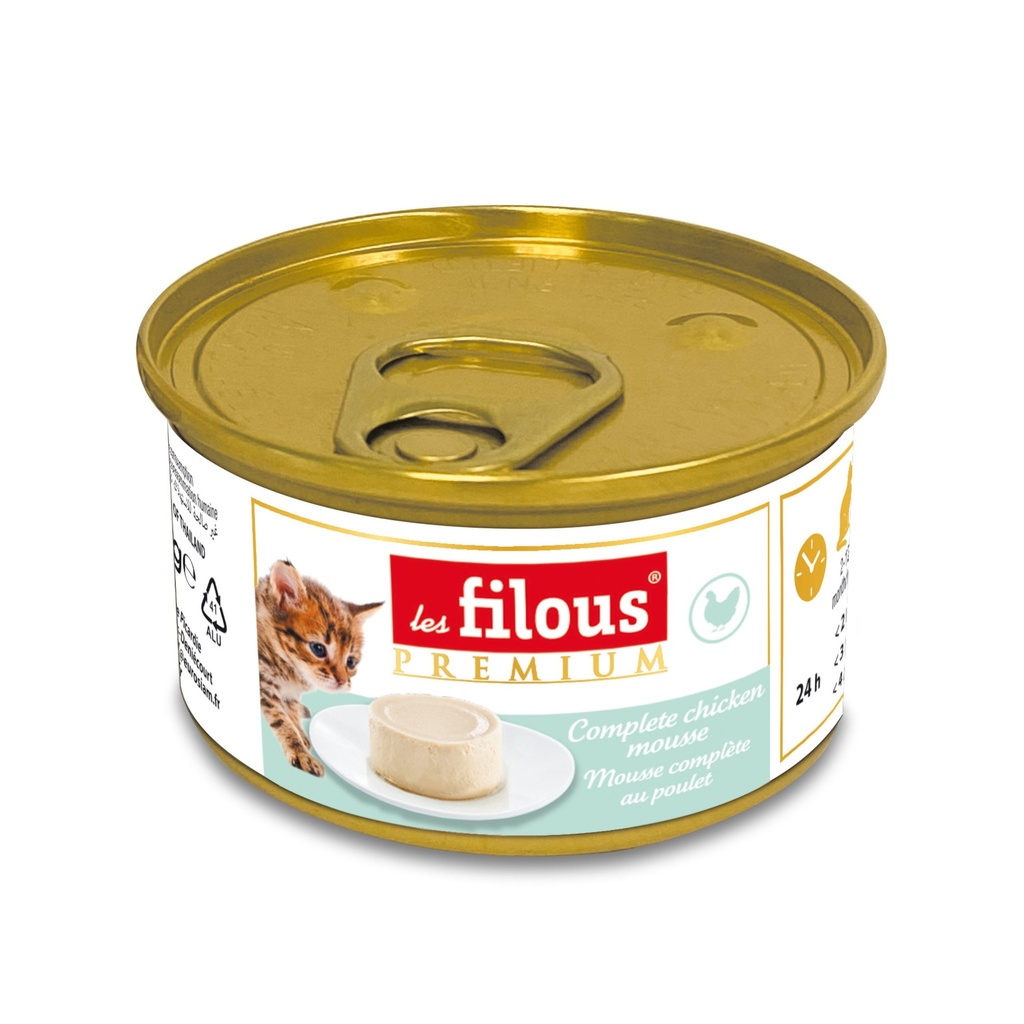 MOUSSE COMPLETE AU POULET POUR CHATONS 85G LES FILOUS 12PCS