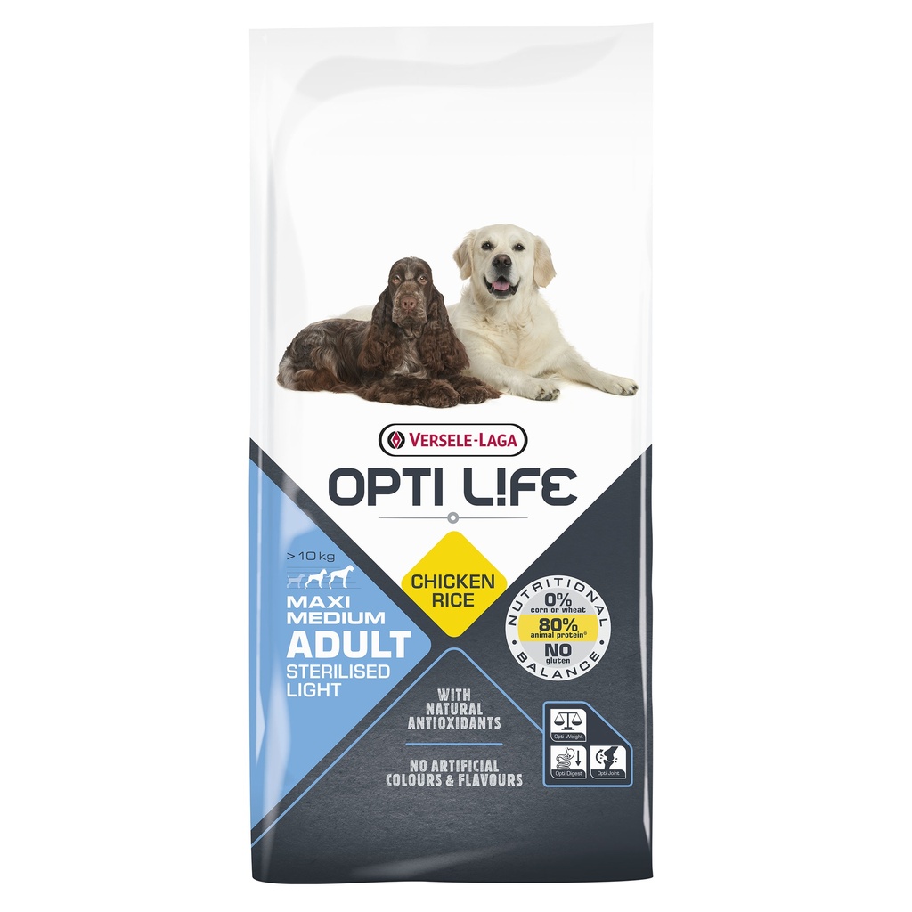 OPTILIFE CHIEN MEDIUM & MAXI ADULT LIGHT AU POULET - 12,5KG