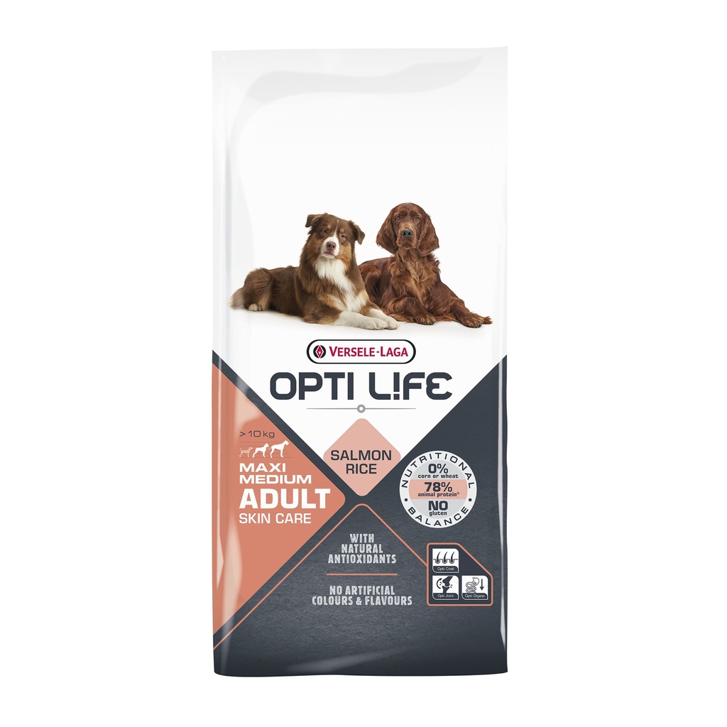 OPTILIFE CHIEN MEDIUM & MAXI ADULT SKIN CARE AU SAUMON - 12,5KG