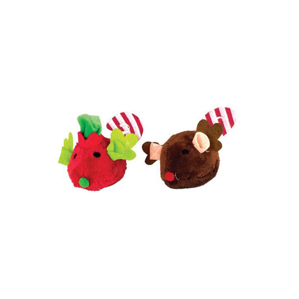 LOT DE 2 SOURIS DE NOEL EN PELUCHE POUR CHATS 8CM