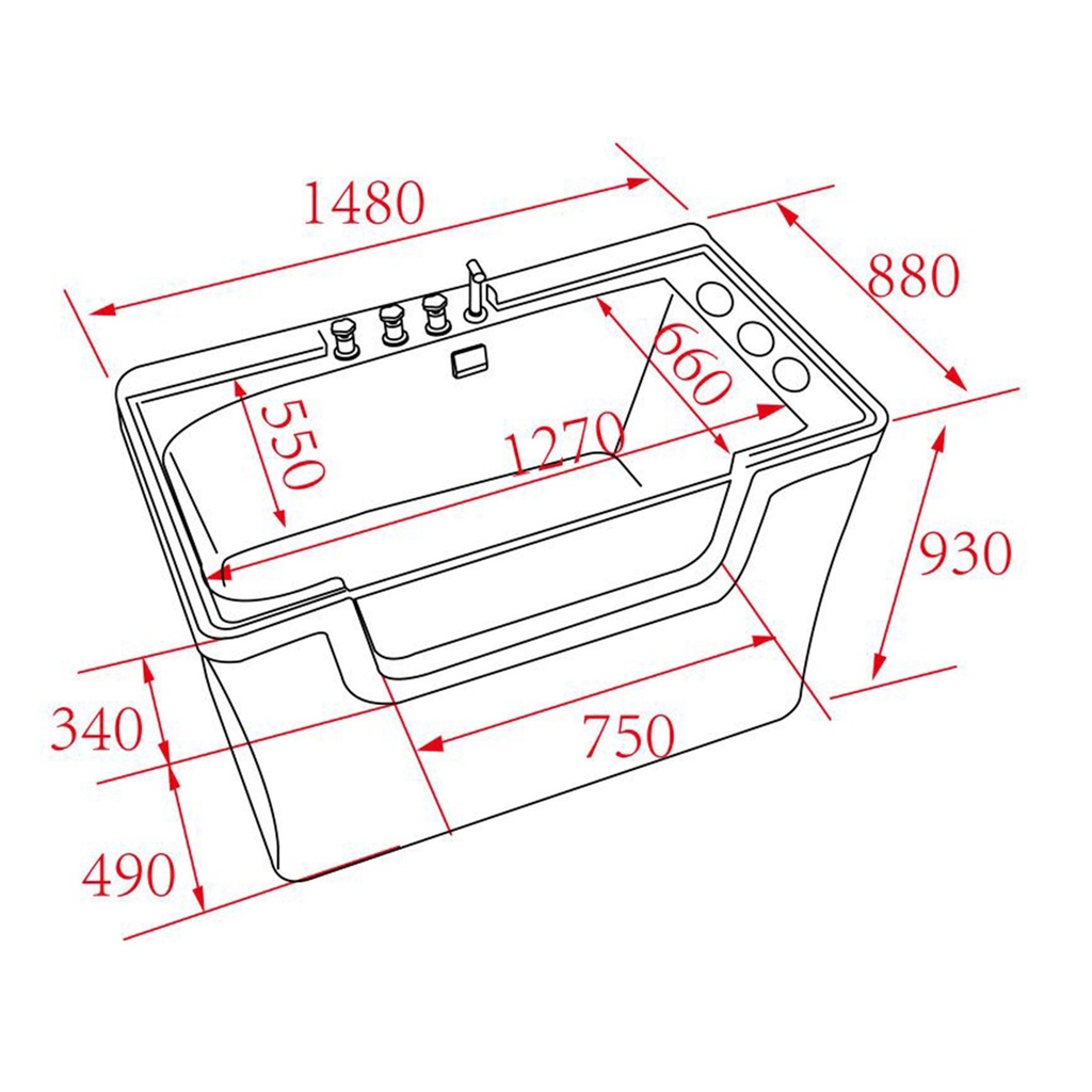 BAIGNOIRE SPA 1480 x 880 x930 mm AVEC PORTE 1.67€ éco-taxe