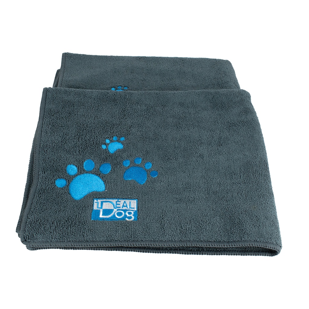 SERVIETTES MICROFIBRE IDEAL DOG GRISES PATTES BLEUES 40 x 60CM /2