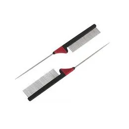 [CB0627] PEIGNE A QUEUE MANCHE PIQUE METAL 47 DENTS LONGUES