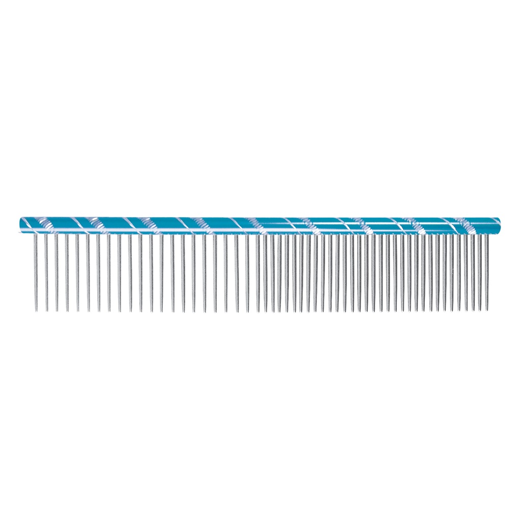 [CB1100] PEIGNE METAL DOUBLE 50/50 16 CM - DENTS 26 mm BLEU