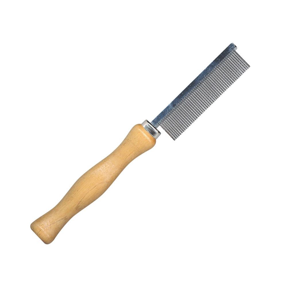 [CB0066] PEIGNE A PUCES MANCHE BOIS 17CM
