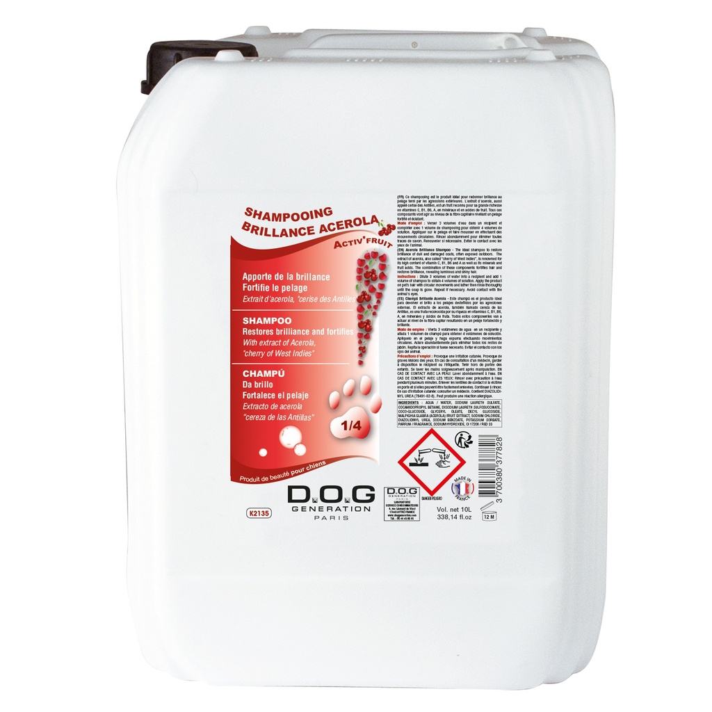 DOG GENERATION - SHAMPOOING BRILLANCE ACEROLA 10 L DISPO CDG FIN 09/25
