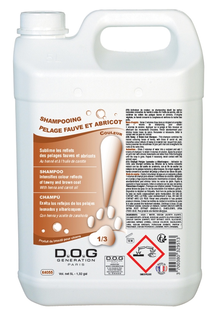 DOG GENERATION - SHAMPOOING PELAGE FAUVE ET ABRICOT 5 L