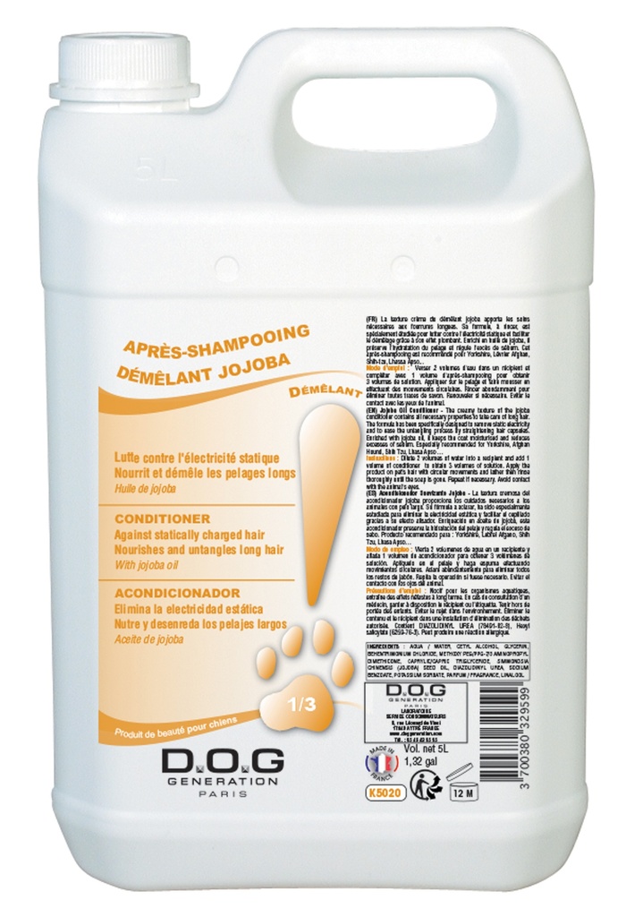 DOG GENERATION - APRES-SHAMPOOING DEMELANT JOJOBA 5 L DISPO CDG FIN 10/25