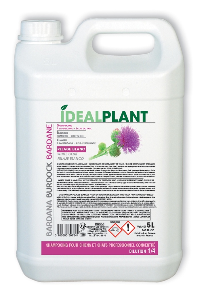SHAMPOOING BARDANE PELAGE BLANC 5 L IDÉAL PLANT