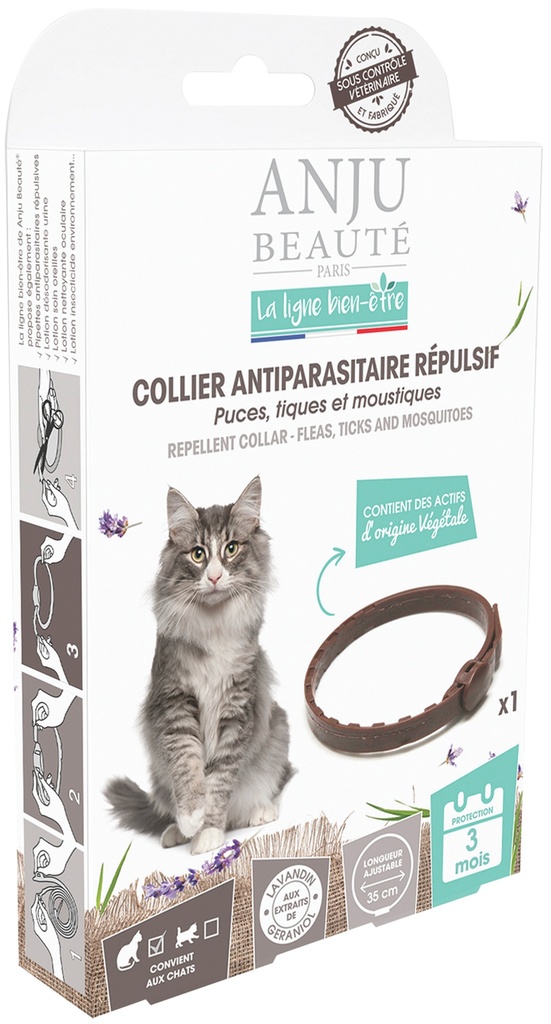 COLLIER ANTIPARA REPULSIF CHAT 35CM ANJU BIEN ETRE - PUCES, TIQUES ET MOUCHES