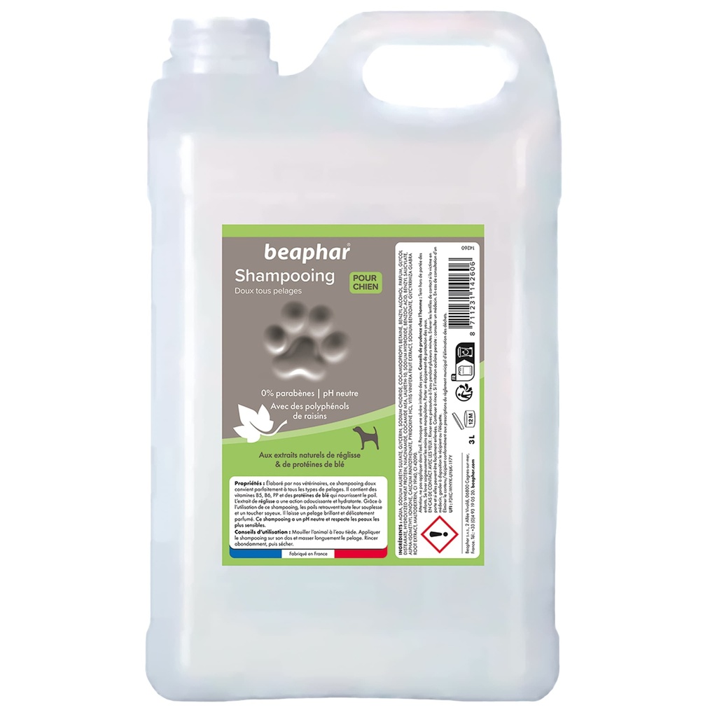 SHAMPOING BEAPHAR EMPREINTES DOUX TOUS PELAGES 3L