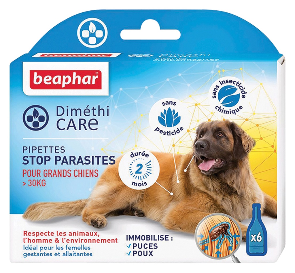 DIMETHICARE, PIPETTES STOP PARASITES CHIEN30KGS 6x4.5ml
