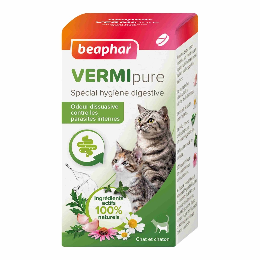 VERMIPURE, COMPRIMES SPECIAL HYGIENE DIGESTIVE POUR CHATON ET CHAT - 50 PCS