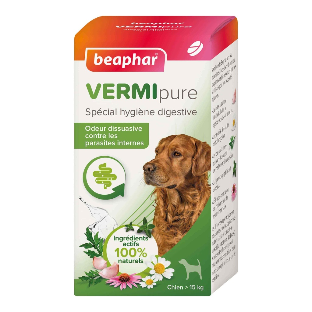 VERMIPURE, COMPRIMES SPECIAL HYGIENE DIGESTIVE POUR CHIEN ( 15 KG) - 50 CPS
