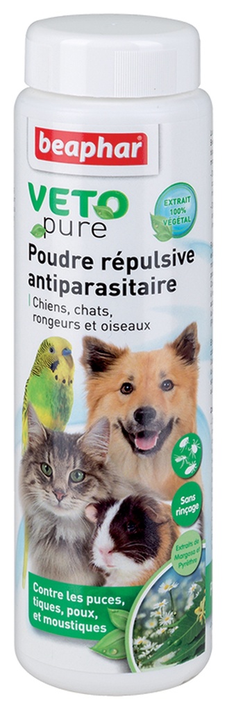POUDRE REPULSIVE ANTIPARASITAIRE CHIENS CHATS RONGEURS OISEAUX