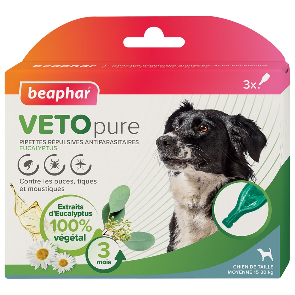 PIPETTES REPULSIVES ANTIPARASITAIRES CHIEN MOYEN 15 à 30 kg (2 ml)