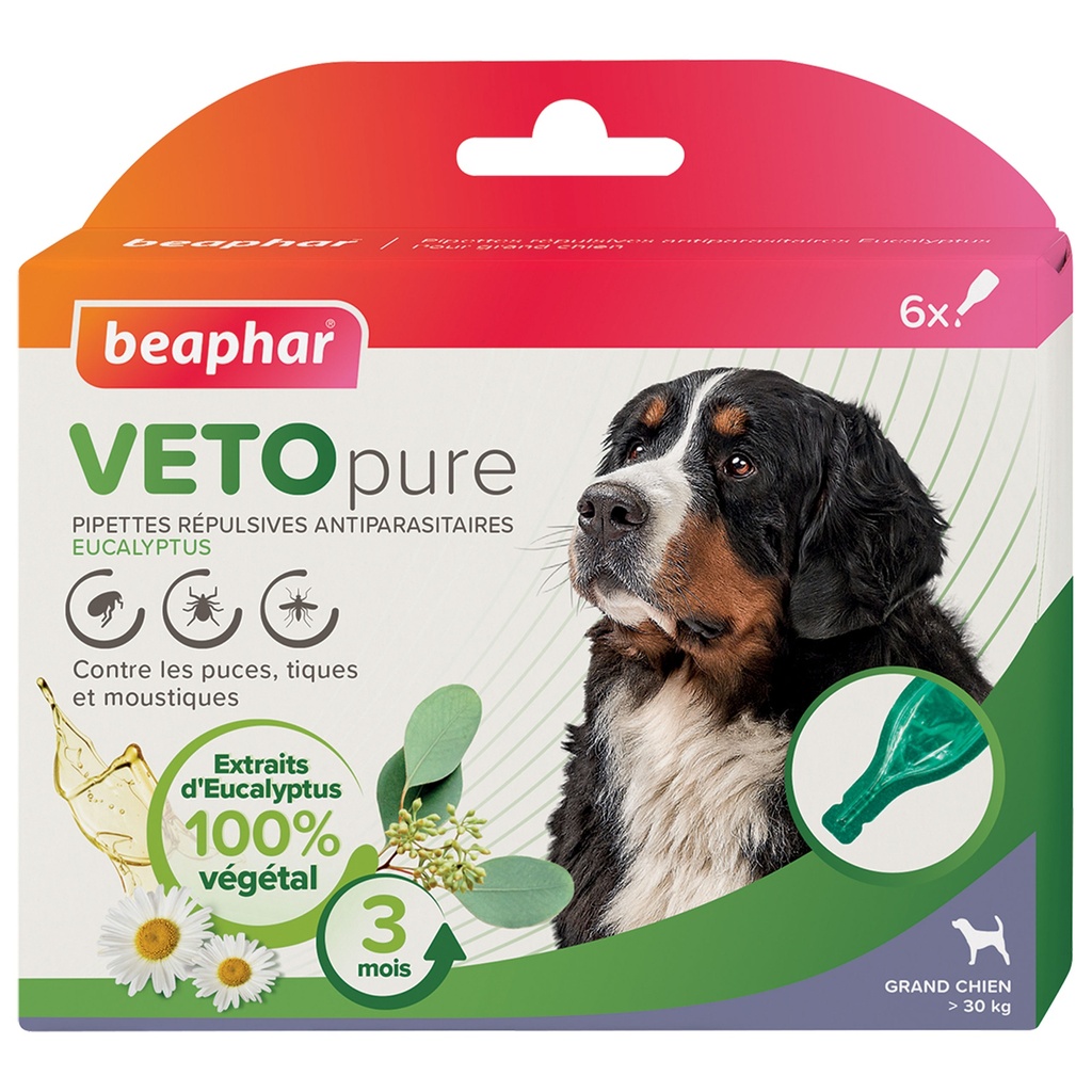 PIPETTES REPULSIVES ANTIPARASITAIRES GRAND CHIEN +de 30 kg (2 ml)