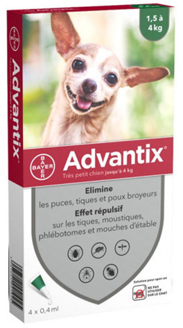 ADVANTIX TRÈS PETIT CHIEN 1.5-4 KG 4 PIP < PRIX NET