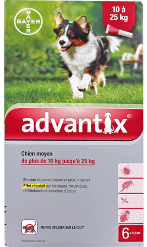 ADVANTIX CHIEN MOYEN 10-25 KG 6 PIP < PRIX NET