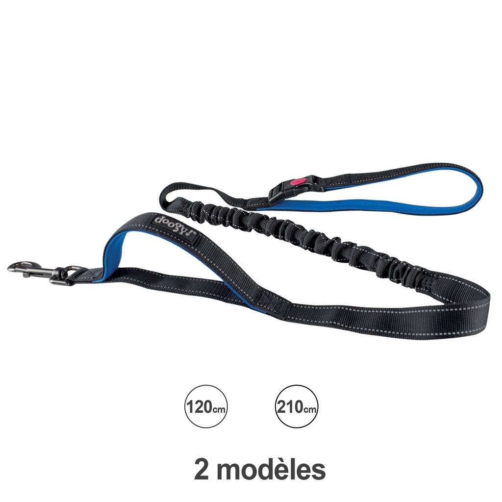 LAISSE ANTI BUMP BLEUE ET NOIRE 120-150 CM - 2,5CM