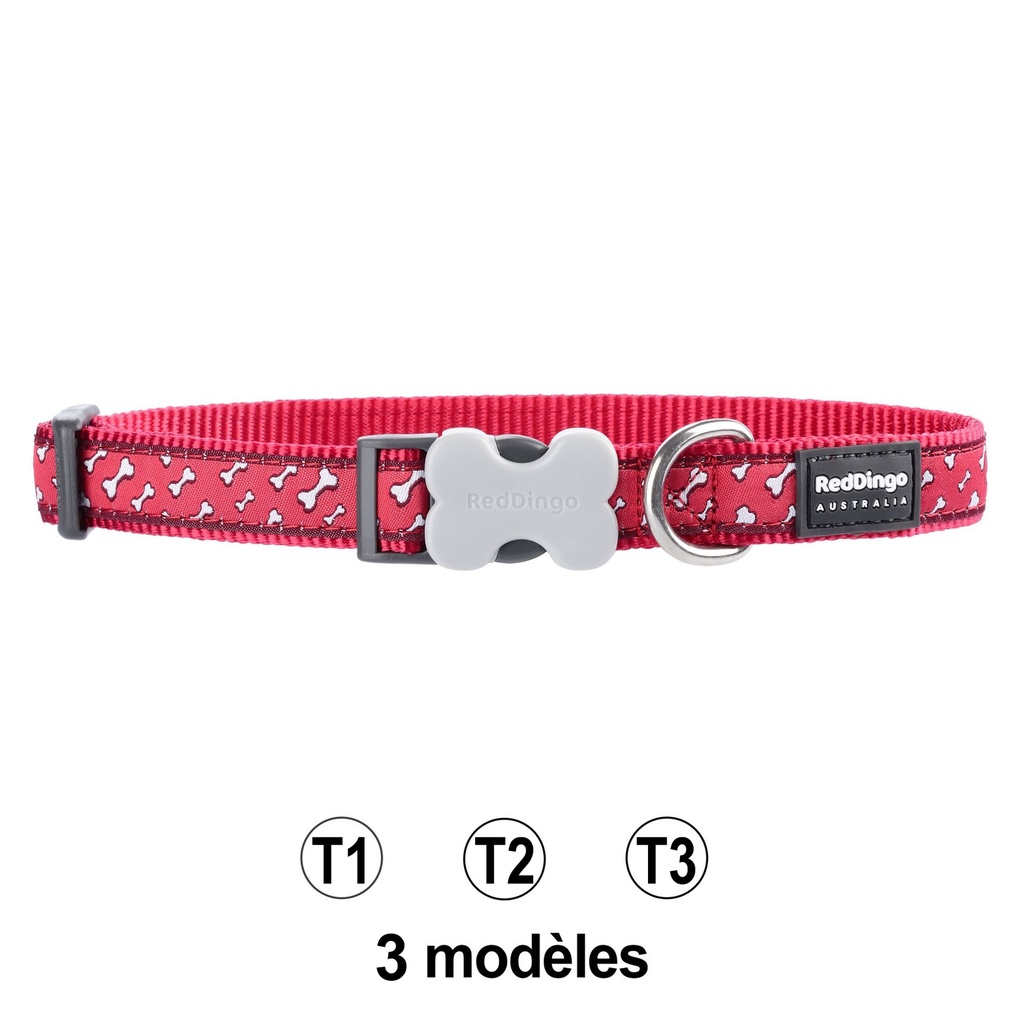 COLLIER ROUGE FLYING BONE 20-32CM 12MM