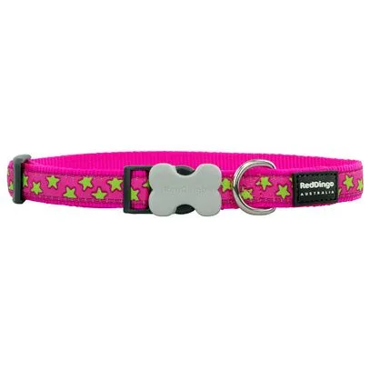 COLLIER REGLABLE ROSE ETOILES VERTES 24 A 37 CM X 15 MM