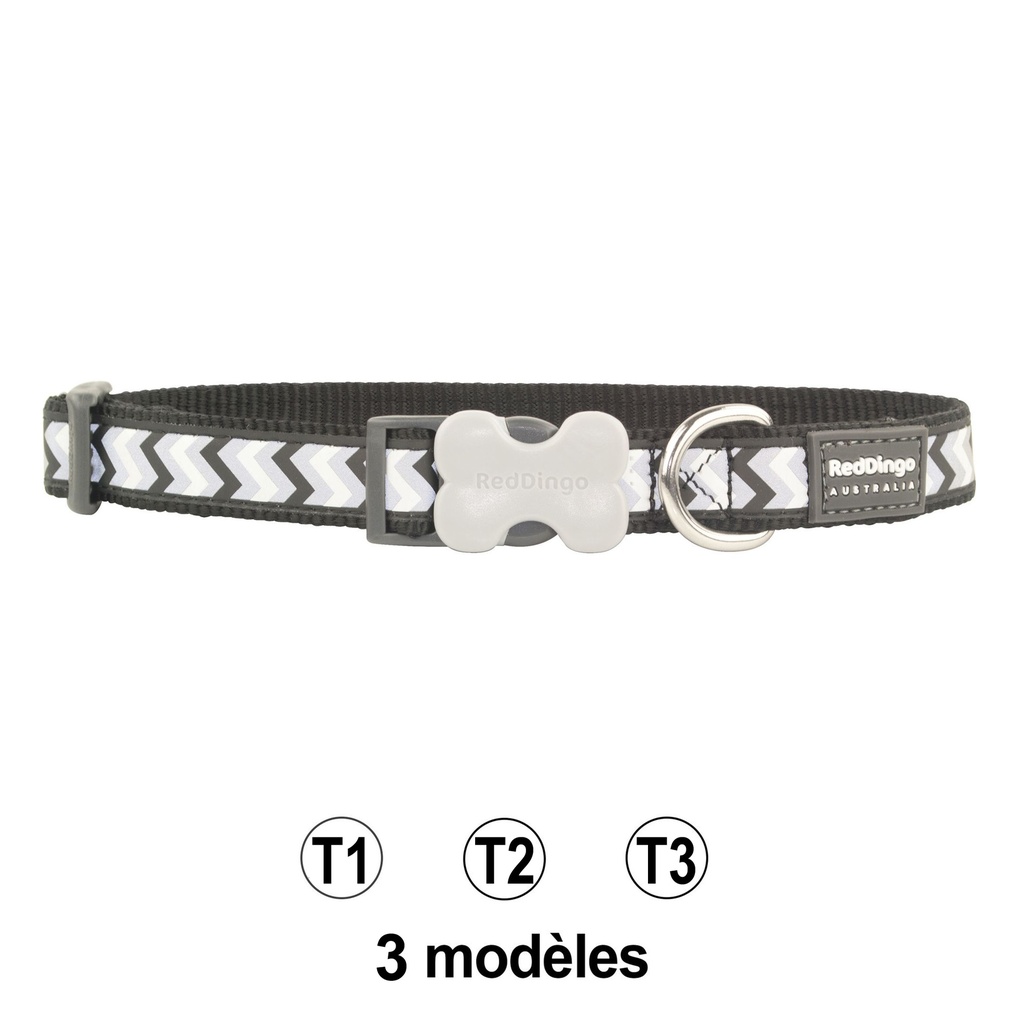 COLLIER REFLECHISSANT RED DINGO 20 A 32 CM X 12 MM ZIGGY NOIR