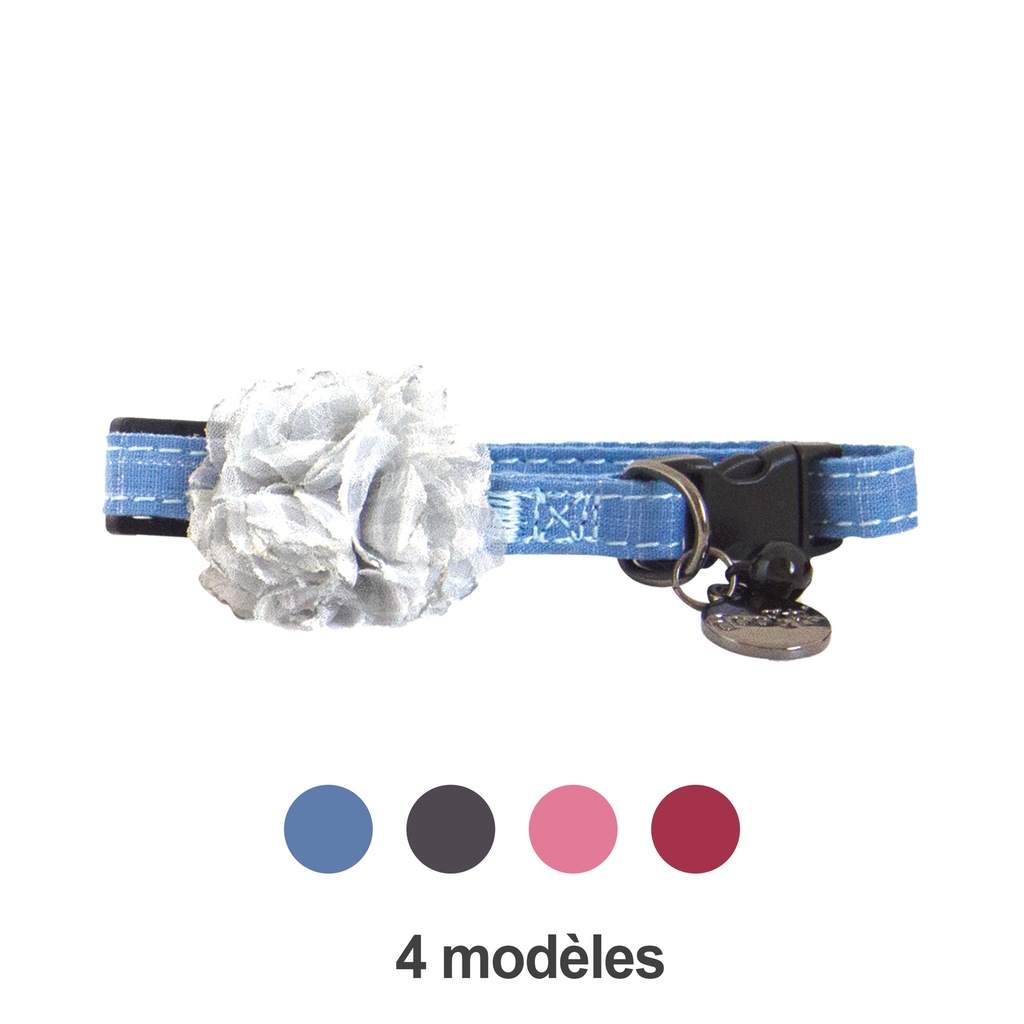 COLLIER CHAT FROUFROU BLEU CLAIR 16-28CM X 10MM DEREF