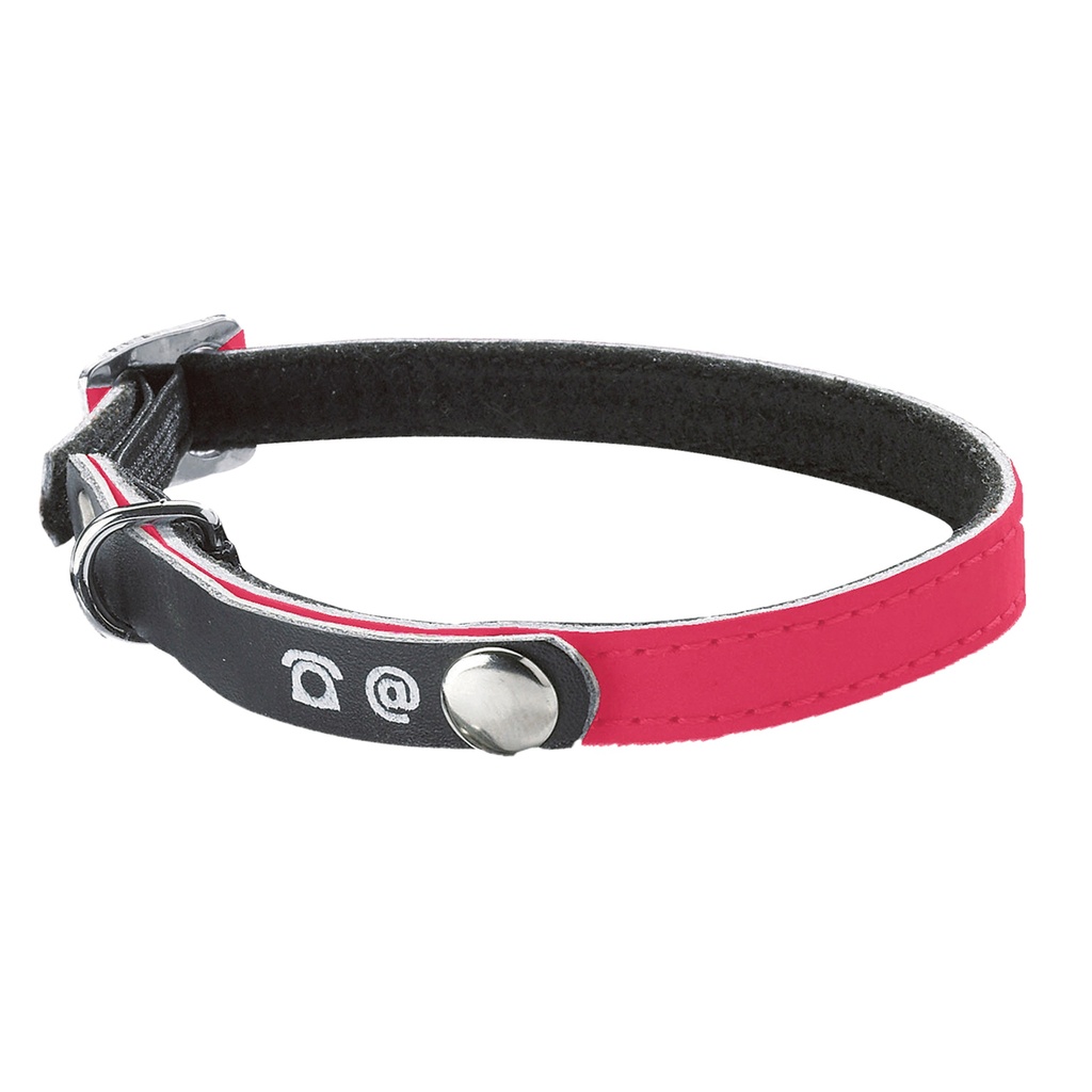 COLLIER CUIR CHAT PORTE ADRESSE ROSE FONCE 30 CM 10 mm
