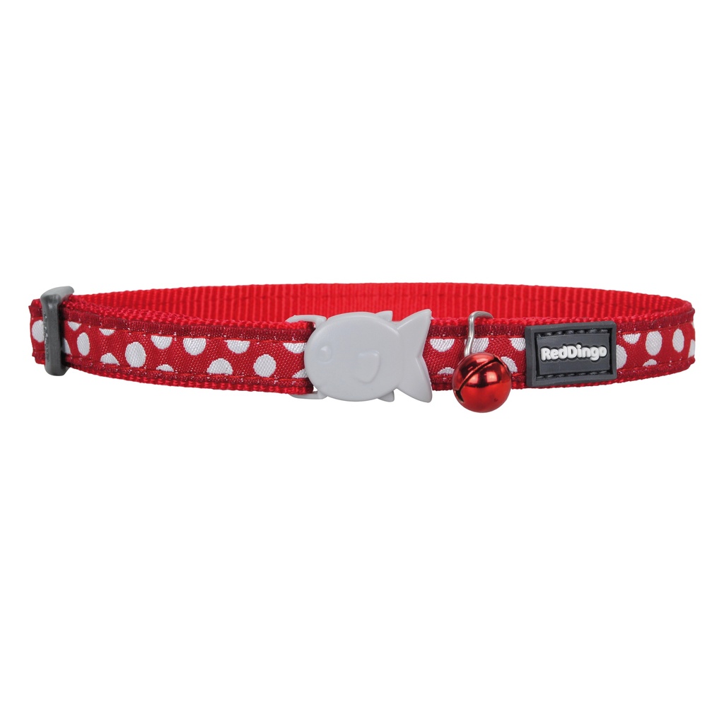 COLLIER CHAT RED DINGO 20-32 12MM ROUGE POIS BLANCS