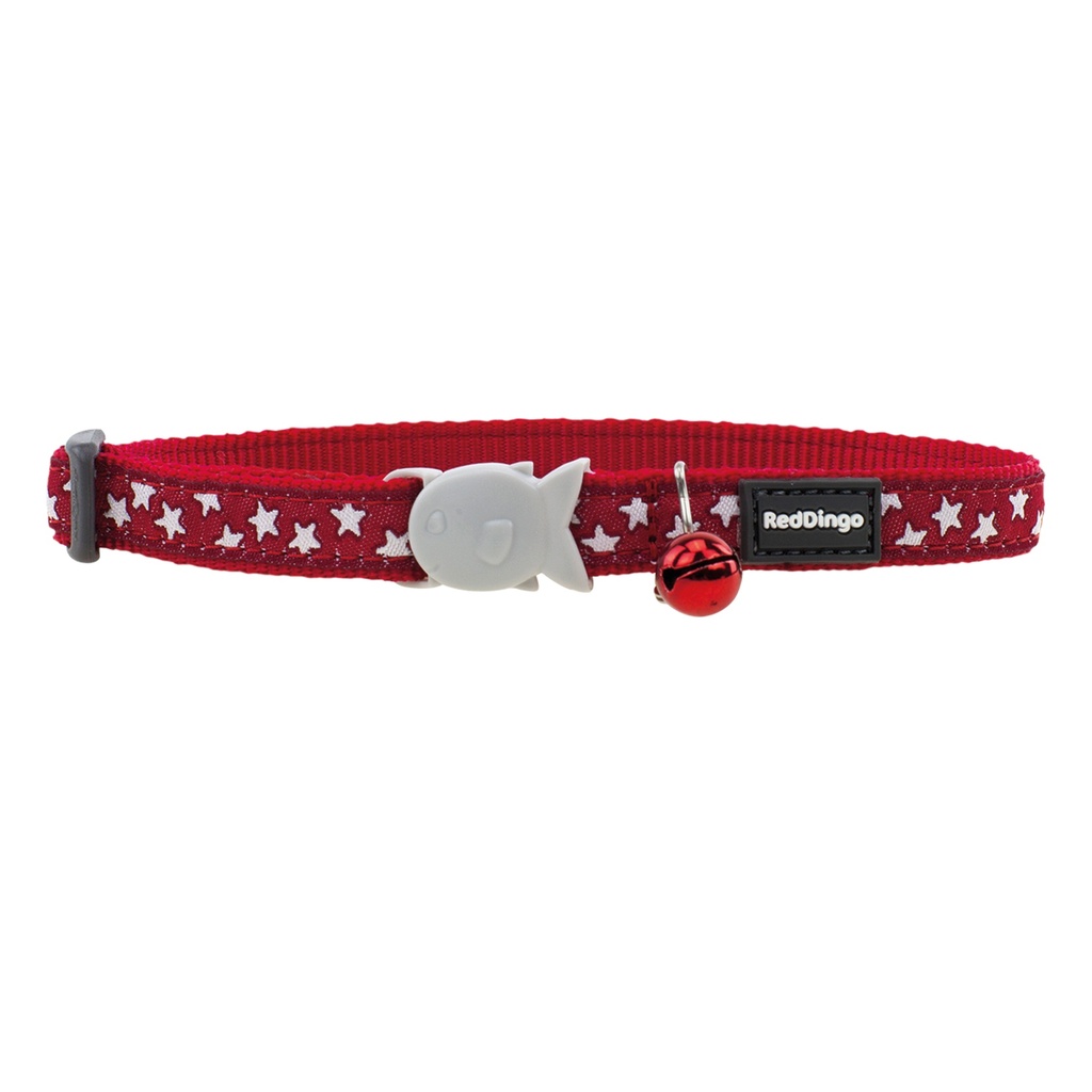 COLLIER CHAT RED DINGO 20-32 12MM ROUGE ETOILES BLANCHES