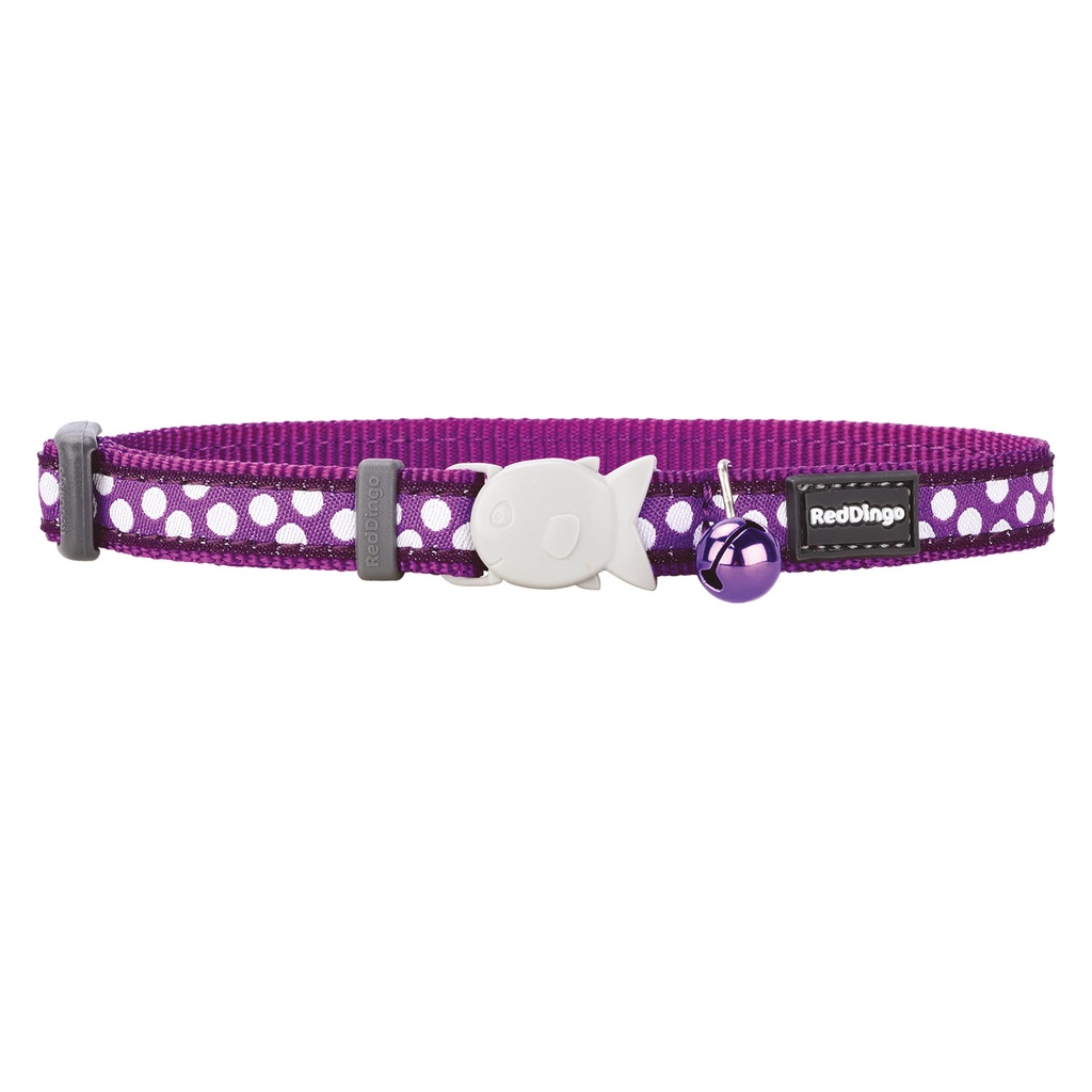 COLLIER CHAT VIOLET POIS BLANC 20-32CM 12MM
