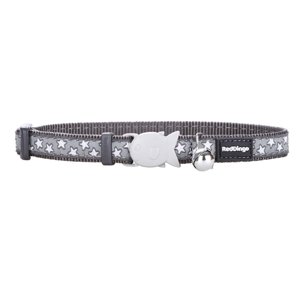 COLLIER CHAT RED DINGO 20-32 12MM GRIS ETOILES BLANCHES