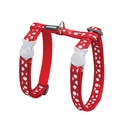LAISSE ET HARNAIS CHAT ROUGE POIS BLANC cou 21 a 35cm, laisse 1,2m DEREF