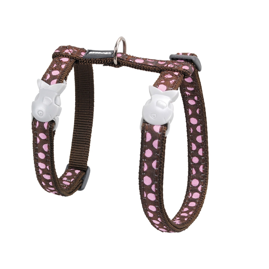 LAISSE ET HARNAIS CHAT MARRON POIS ROSE cou 21 a 35cm laisse 1,2m