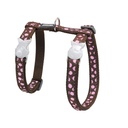 LAISSE ET HARNAIS CHAT MARRON POIS ROSE cou 21 a 35cm laisse 1,2m