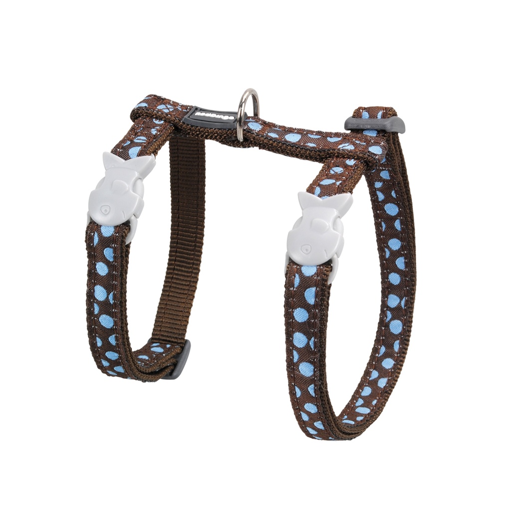 LAISSE ET HARNAIS CHAT MARRON POIS BLEU tour de cou : 21 a 35cm, laisse 1,2m