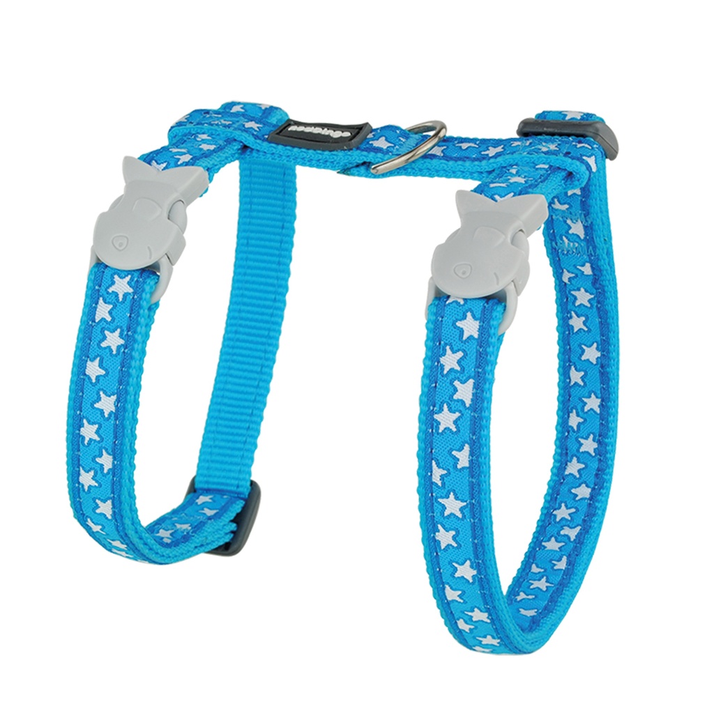 LAISSE ET HARNAIS CHAT BLEU ETOILES BLANCHES tour de cou : 21 a 35cm, laisse 1,2