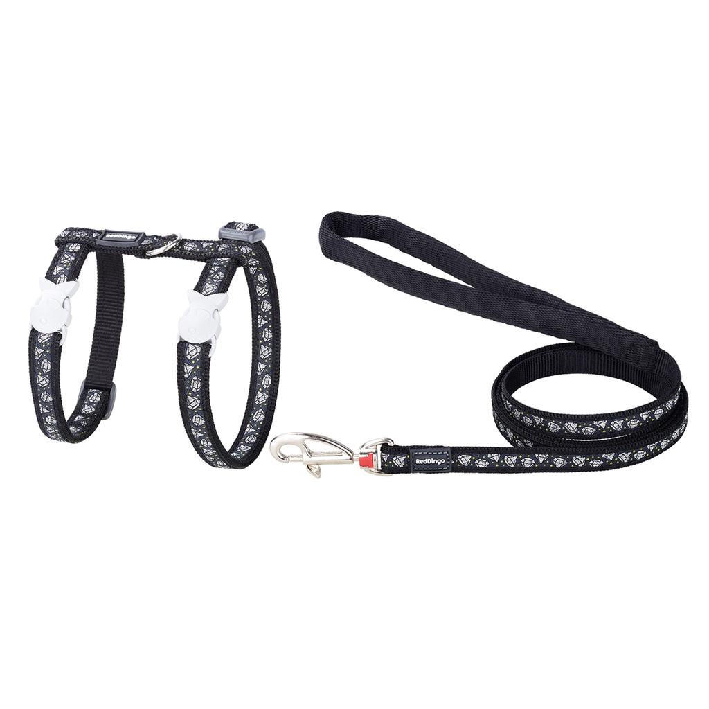 LAISSE ET HARNAIS CHAT DIAMANT NOIR